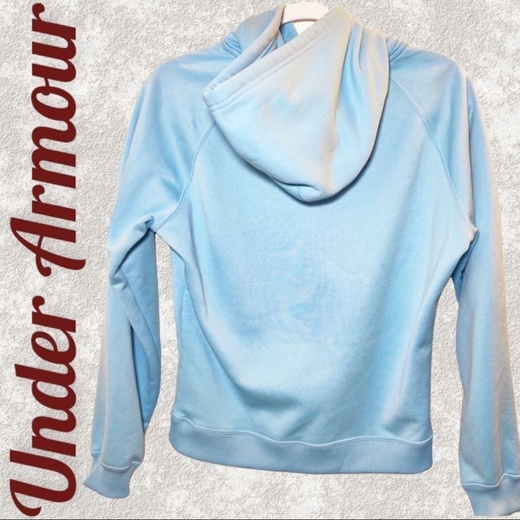 UNDER ARMOUR Fleece Lined Logo Hoodie in Sky Blue & Maroon Red, Size XS - Picture 2 of 7